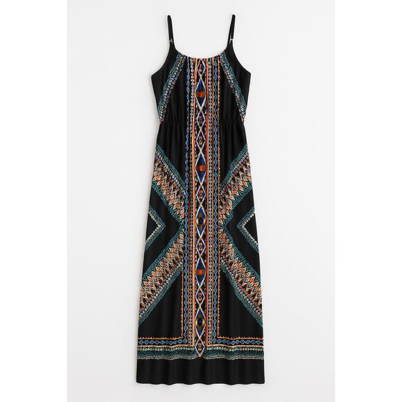 Bailey Blue Maxi Dress L Tribal Geometric Print Black Boho Fall Style - Picture 3 of 7